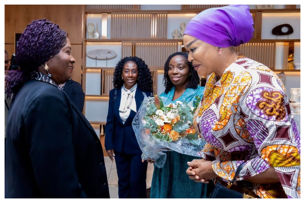 Prof Opoku-Agyemang being welcomed by Kalsoume Sinare Baffoe upon her arrival in Spain