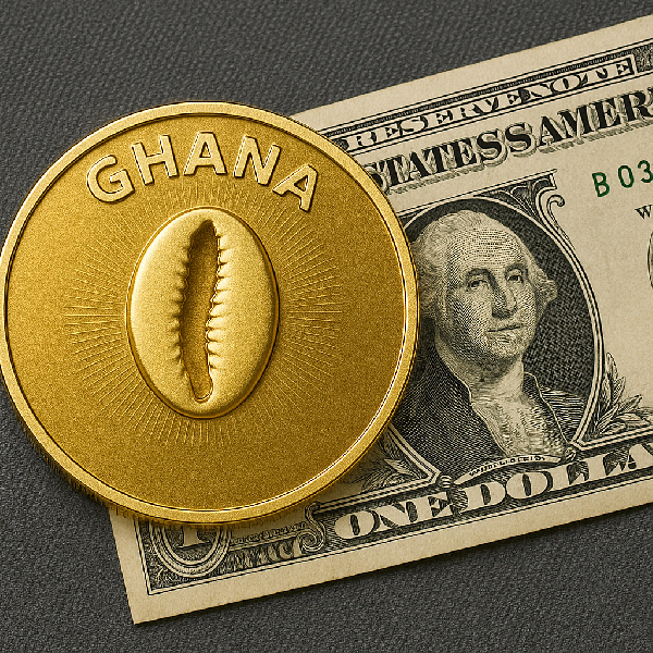File photo of a cedi coin and dollar note