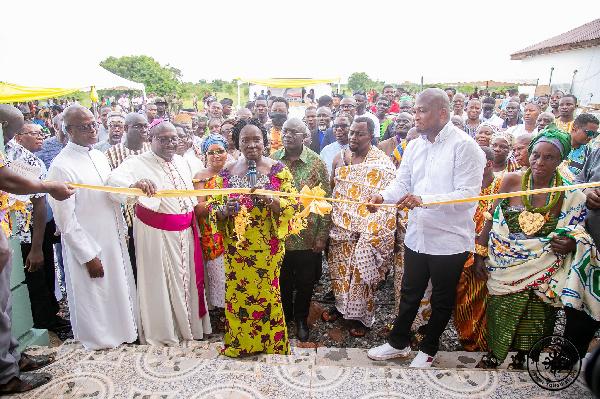 Prof Opoku-Agyemang cuts ribbon at the Atta Mills surgical block at St. Anne's polyclinic