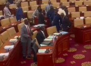 Muntaka hugs Ato Forson in Parliament