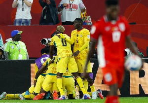 The Black Stars celebrate their winning goal The Black Stars celebrate their winning goal