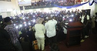 Nana Addo addressing the students of the Pentecost University College.