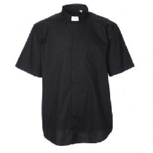 Black Popeline Clergyman Shirt Short Sleeves 