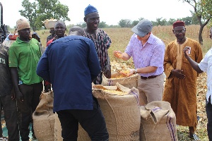Officials from Nestle assisting the farmers with the cereal