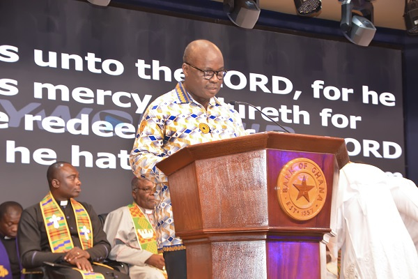 Dr. Ernest Addison, Bank of Ghana Governor speaking at the service