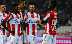 Richmond Boakye-Yiadom celebrating with colleagues after scoring
