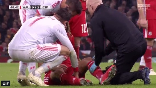 The youngster landed awkwardly after a challenge, injuring his knee