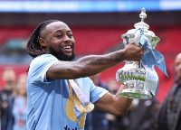 Ghana international Antoine Semenyo with the FA Cup he won City on Sunday