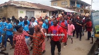 The demonstration is to protest the purported sale of their lands by Nana Konadu Agyeman-Rawlings