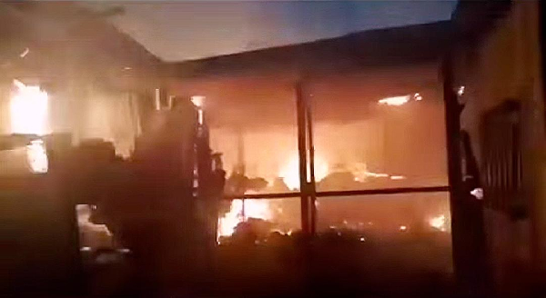 Snip of the Mallam Atta market on fire