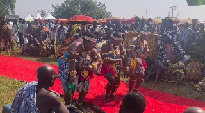Adowa dancers displaying the culture at Akwasidae