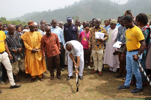 Abu-Bakar Saddique breaking the ground for the construction of the pitch