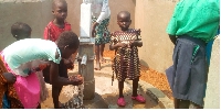 Children at a borehole drilled by UBL at Olila B village in Kapelebyong District on October 31, 2023