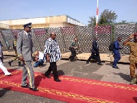 President John Mahama walks with coup leader General Gilbert Diendere in Burkina Faso