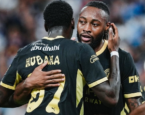 Semenyo hugged goalscorer Mubama (dark in complexion) after his assist Semenyo hugged goalscorer Mubama (dark in complexion) after his assist