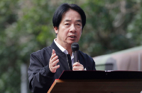 Taiwan President Lai Ching-te delivers a speech