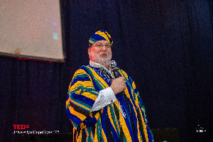 The CEO of AT, Leo Skarlatos, speaking at the TedEx event