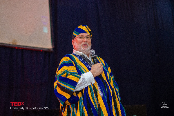 The CEO of AT, Leo Skarlatos, speaking at the TedEx event