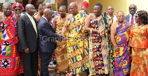 Akufo-Addo (3rd left), interacting with Togbe Afede XIV, President of the National House of Chiefs