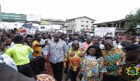 President Nana Akufo-Addo paid a visit to the Adenta-Madina highway to inspect ongoing works