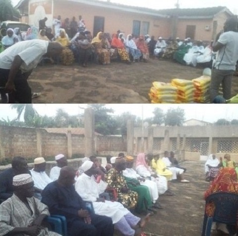 The beneficiary communities received several bags of rice, and boxes of tomatoes and cooking oil