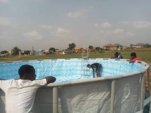 Accra Hearts of Oak's mobile swimming pool being set up
