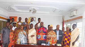 Members of Akuafo Hall Traditional Council with Youth and Sports Minister Isaac Kwame Asiamah