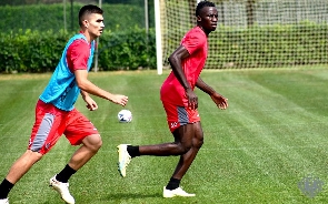 Cremonese striker, Felix Agena-Gyan(without bib) spotted in training