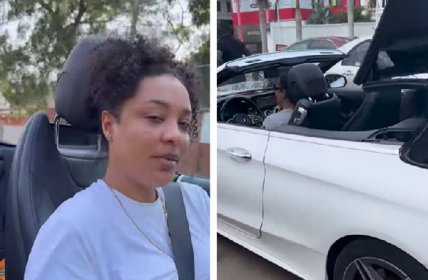 Ghanaian actress Nikki Samonas spotted cruising in her sleek convertible Mercedes Benz