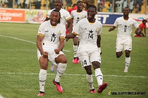 Antoine Semenyo celebrates scoring for the Black Stars