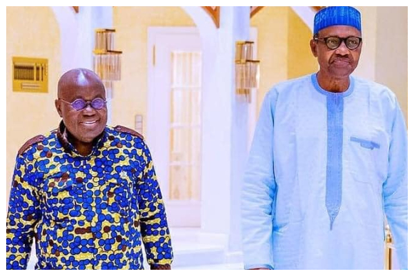 Late president Muhammadu Buhari (Right) and former president Nana Akufo-Addo