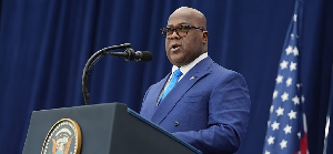 The President of the Democratic Republic of Congo, Félix Tshisekedi, speaks at the American Institut