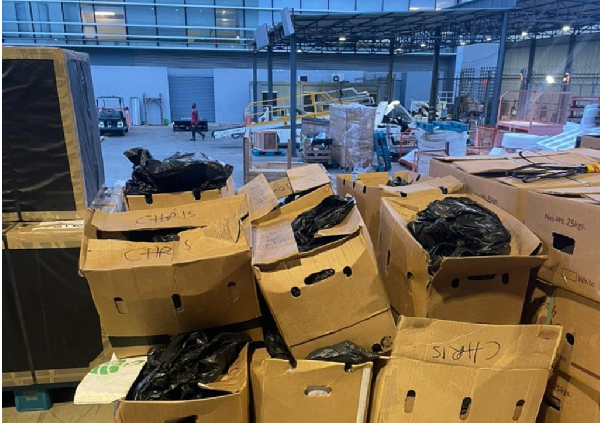 The illicit consignment was concealed in rubber polythene bags inside 40 boxes