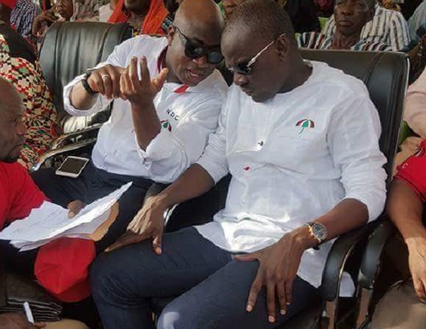 Haruna Iddrisu in a hearty chat with Murtala Mohammed during a campaign launch