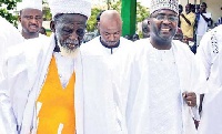 Mahamudu Bawumia with Sheikh Nuhu Sharubutu at the Abossey Okai Central Mosque yesterday