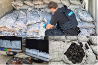 The illegal drugs (methamphetamine) were hidden in bags of charcoal
