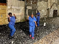 The three nurses could not hide their excitement when they saw snow for the first time