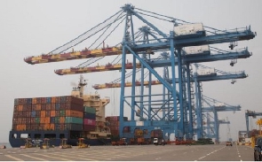 Containers docked at the port