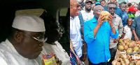 President Akufo-Addo sipping on Kalypo in 2016 and Dr Bawumia drinking coconut water