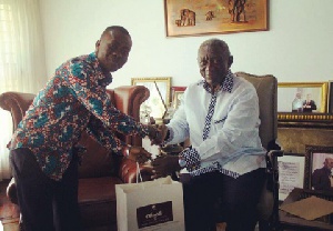 The locally made sandal were presented to the Ex-President to aid him walk majestically