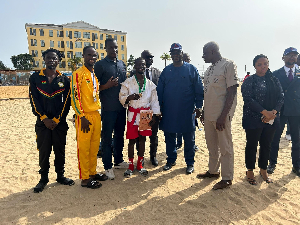 The Sambo bronze winners (in yellow and white attire) with some Ghanaian officials