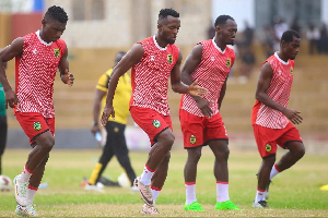 Players of Asante Kotoko warming up before a game