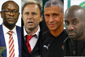 L-R C.K. Akonnor, Milovan Rajevac, Chris Hughton and Otto Addo