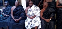 Nana Kwabena Adu Acheampong I (middle in white) with his kinsmen during the ceremony