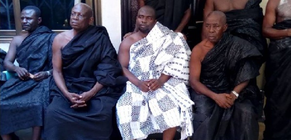 Nana Kwabena Adu Acheampong I (middle in white) with his kinsmen during the ceremony