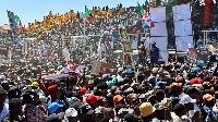 People gather in Jos, Nigeria on November 15, 2022 during the presidential campaign launch