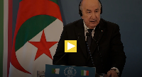 President Abdelmadjid Tebboune speaks after meeting with Italian Premier Giorgia Meloni in Rome