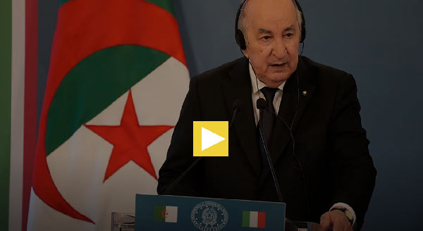 President Abdelmadjid Tebboune speaks after meeting with Italian Premier Giorgia Meloni in Rome