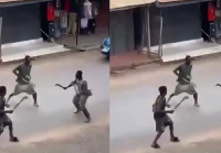 This photo captured the three men in the cutlass brawl on the streets of Akyem Oda