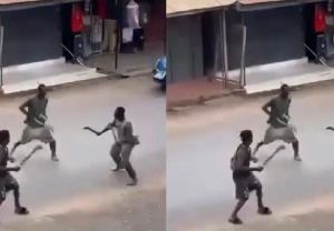 This photo captured the three men in the cutlass brawl on the streets of Akyem Oda